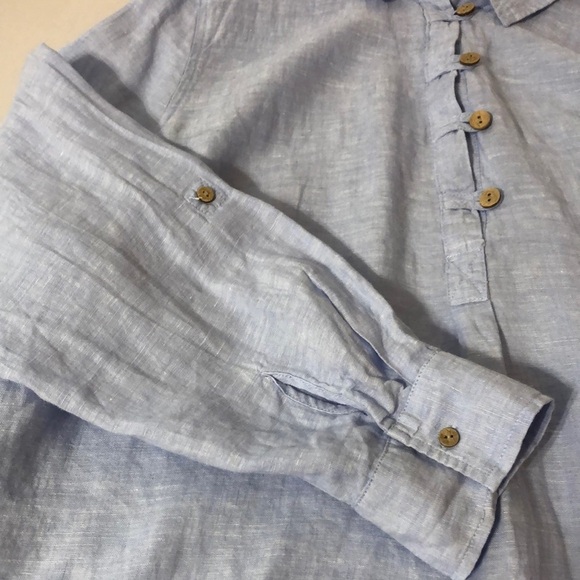 Sigrid Olsen Light Blue Linen Quarter Button-Up Lightweight Long Sleeve Top 1X - Picture 8 of 10